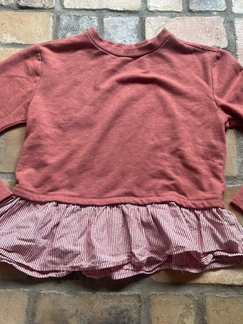 Copper Key Mauve Peplum Sweatshirt with Striped Ruffle Hem
